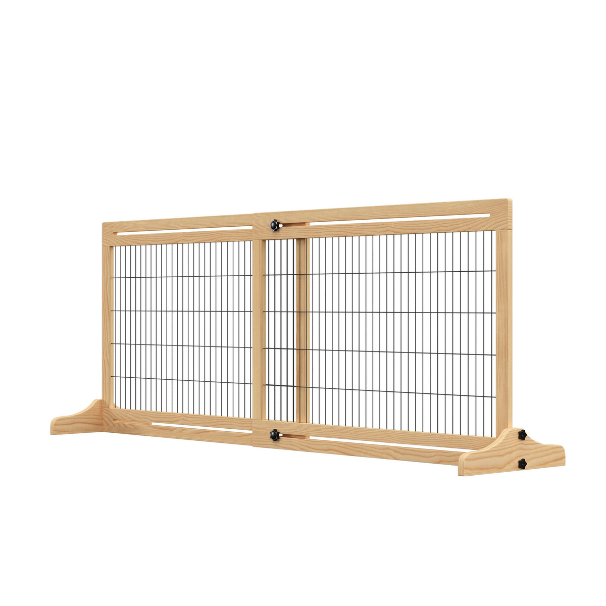 41"-71" Wooden Freestanding Pet Gate with Support Feet, for Small Medium Dogs, Grey-Blue