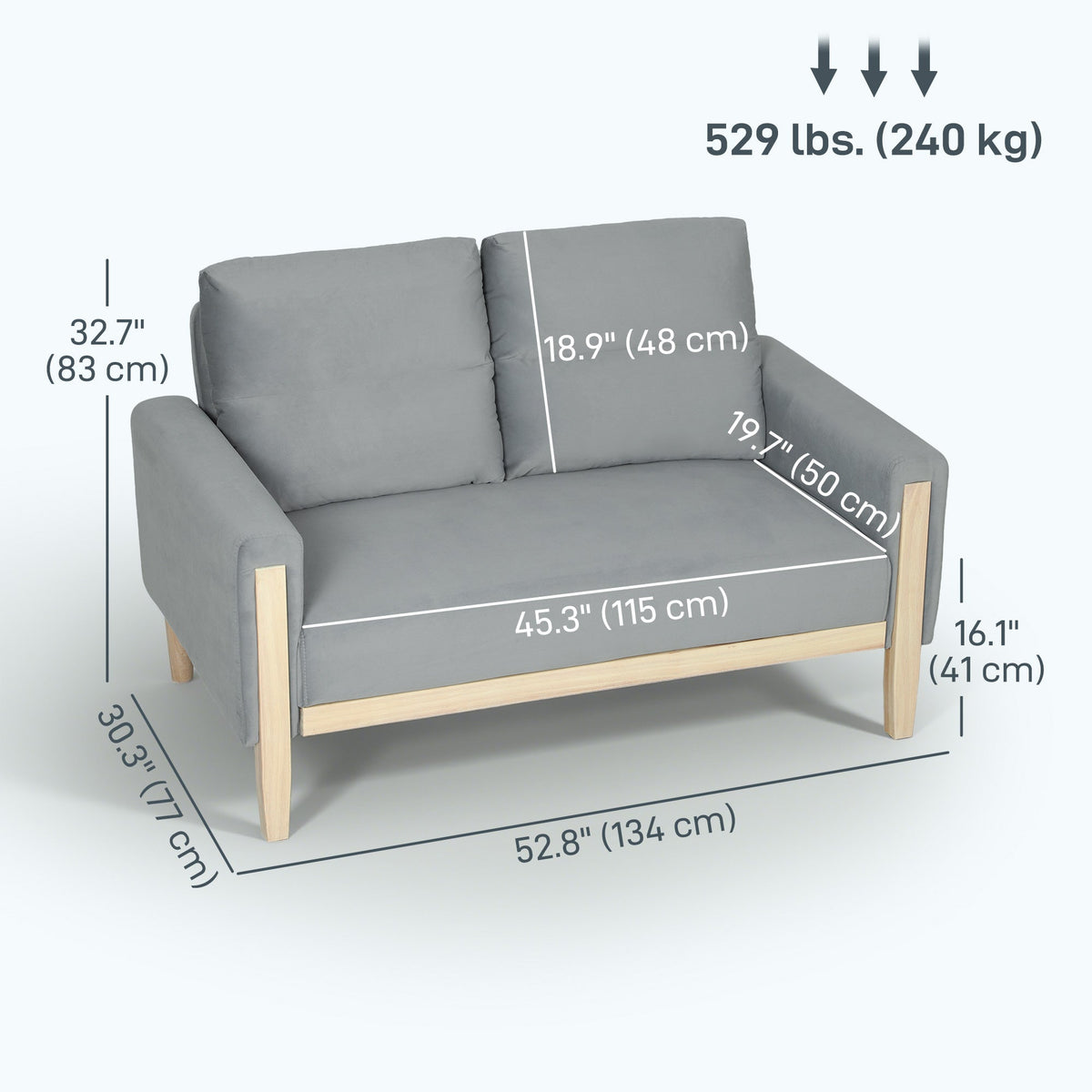 53" Loveseat Sofa, Small 2 Seater Couch with Solid Wood Legs, Modern Velvet Sofa for Living Room, Small Spaces,Brown