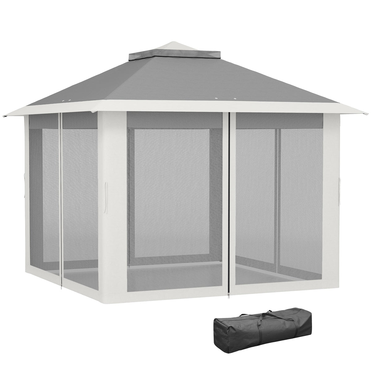 11' x 11' Pop Up Gazebo, Double Roof Foldable Height Adjustable Canopy Tent with Mesh Sidewalls, Carrying Bag, Beige