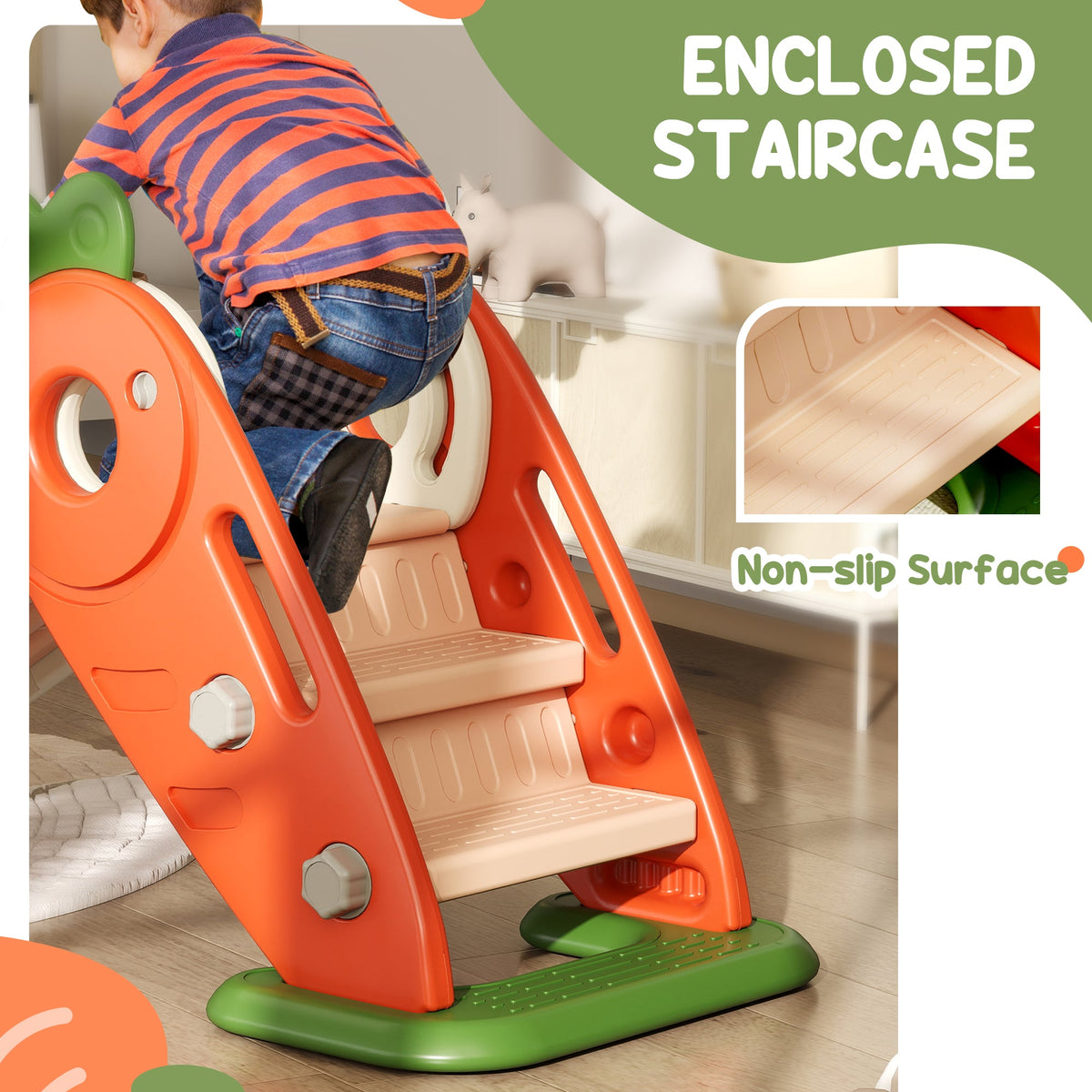 3 in 1 Foldable Toddler Slide with Basketball Hoop, Climber, for 1-3 Years Old, Orange