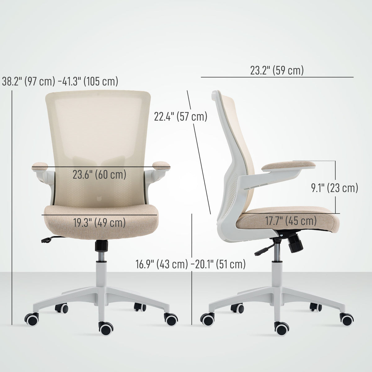 Ergonomic Office Chair, Swivel Desk Chair with Adjustable Lumbar Support, Headrest and Height, Flip-up Armrests, Beige