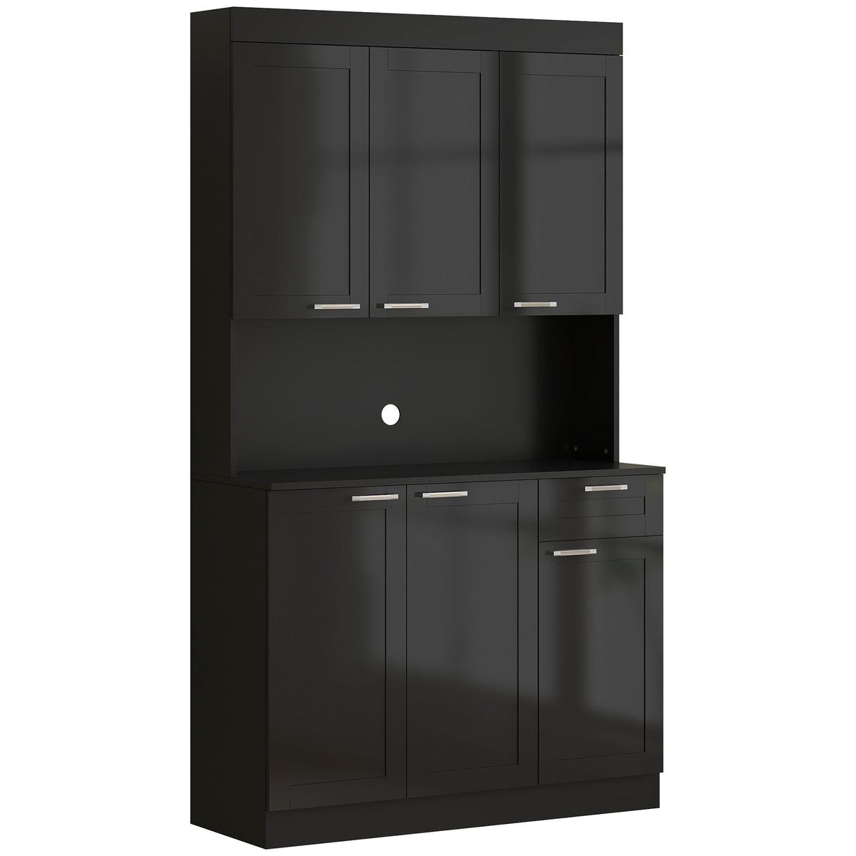 71" Kitchen Pantry Cabinet, Storage Buffet with Hutch, Adjustable Shelves,Cable Management for Kitchen, Living Room, High Gloss White