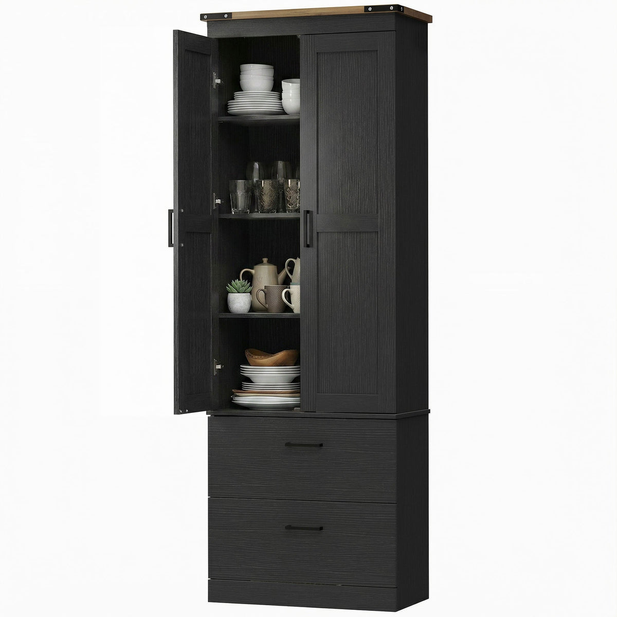 67" Tall Kitchen Pantry Storage Cabinet, Kitchen Pantry Cabinet with Doors, Drawers and Adjustable Shelves, Black