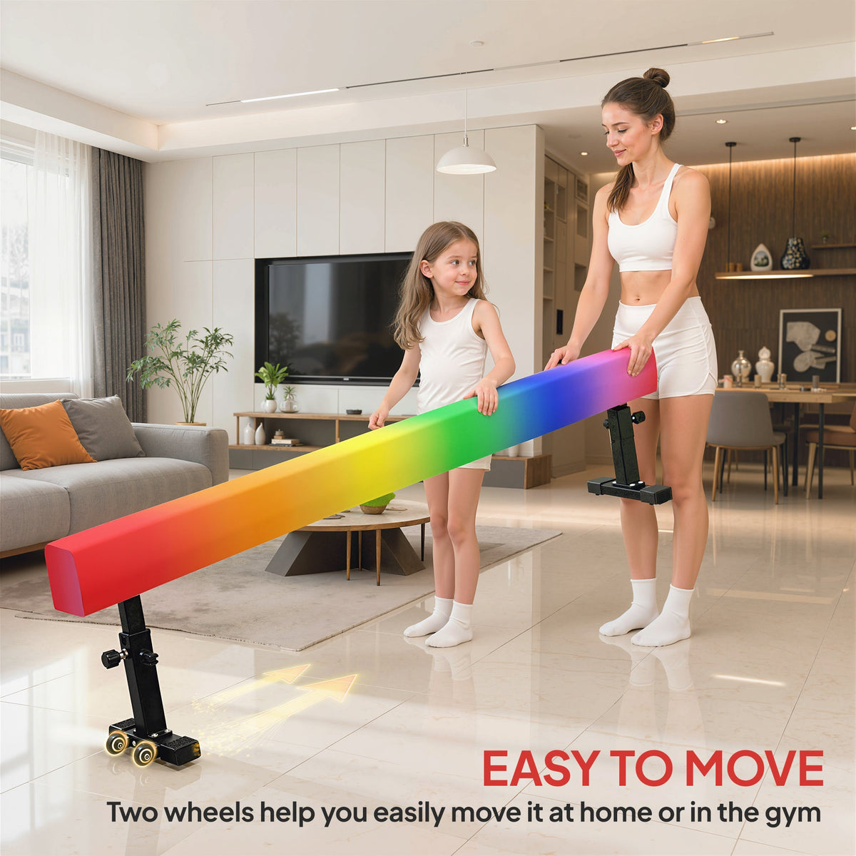 7.5ft Adjustable Balance Beam, Gymnastics Beam with Wheels, Gymnastics Equipment for 6+ Years Old Training