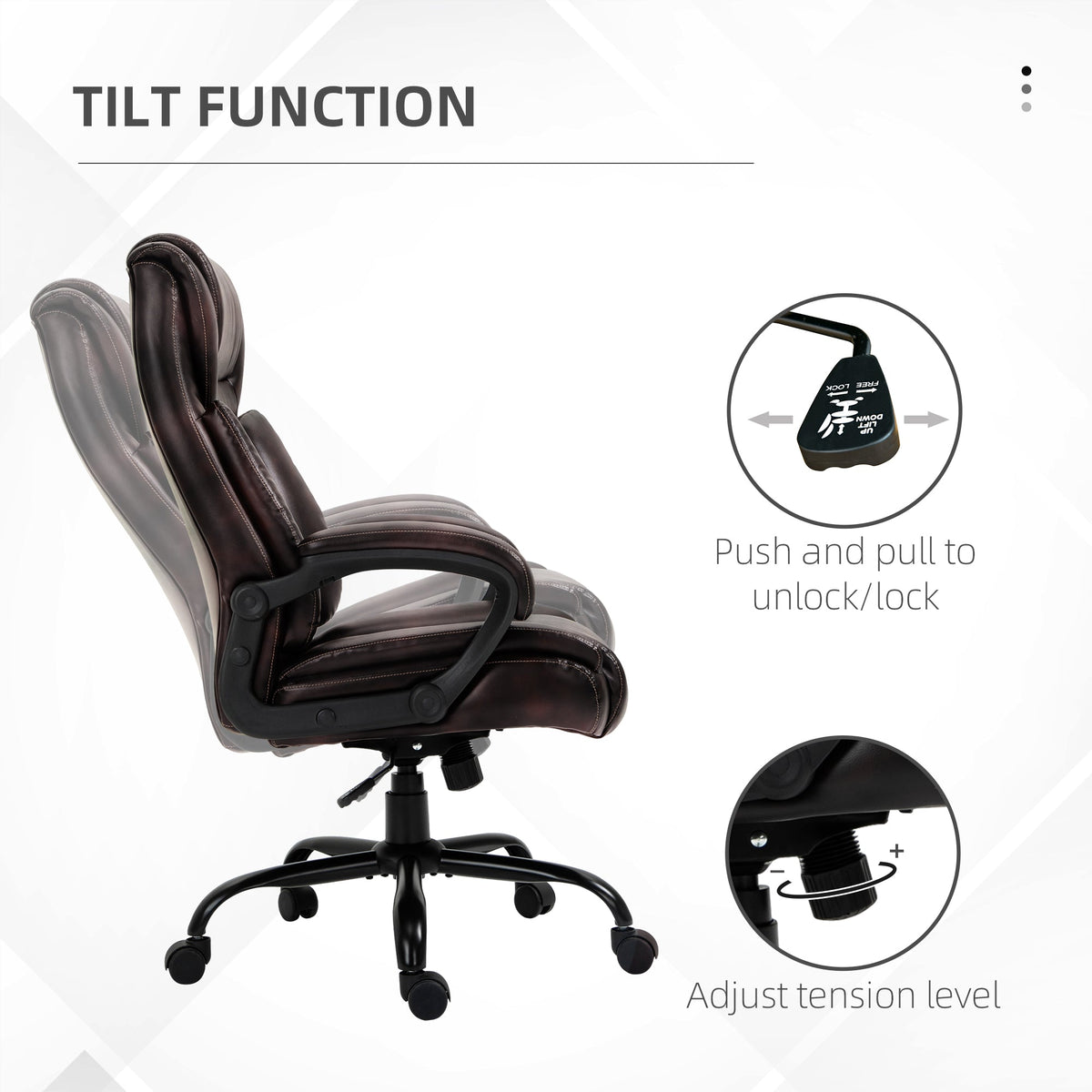 PU Leather Executive Office Chair with High Back, Adjustable Height and Swivel Wheels, 400LBS Capacity, Brown