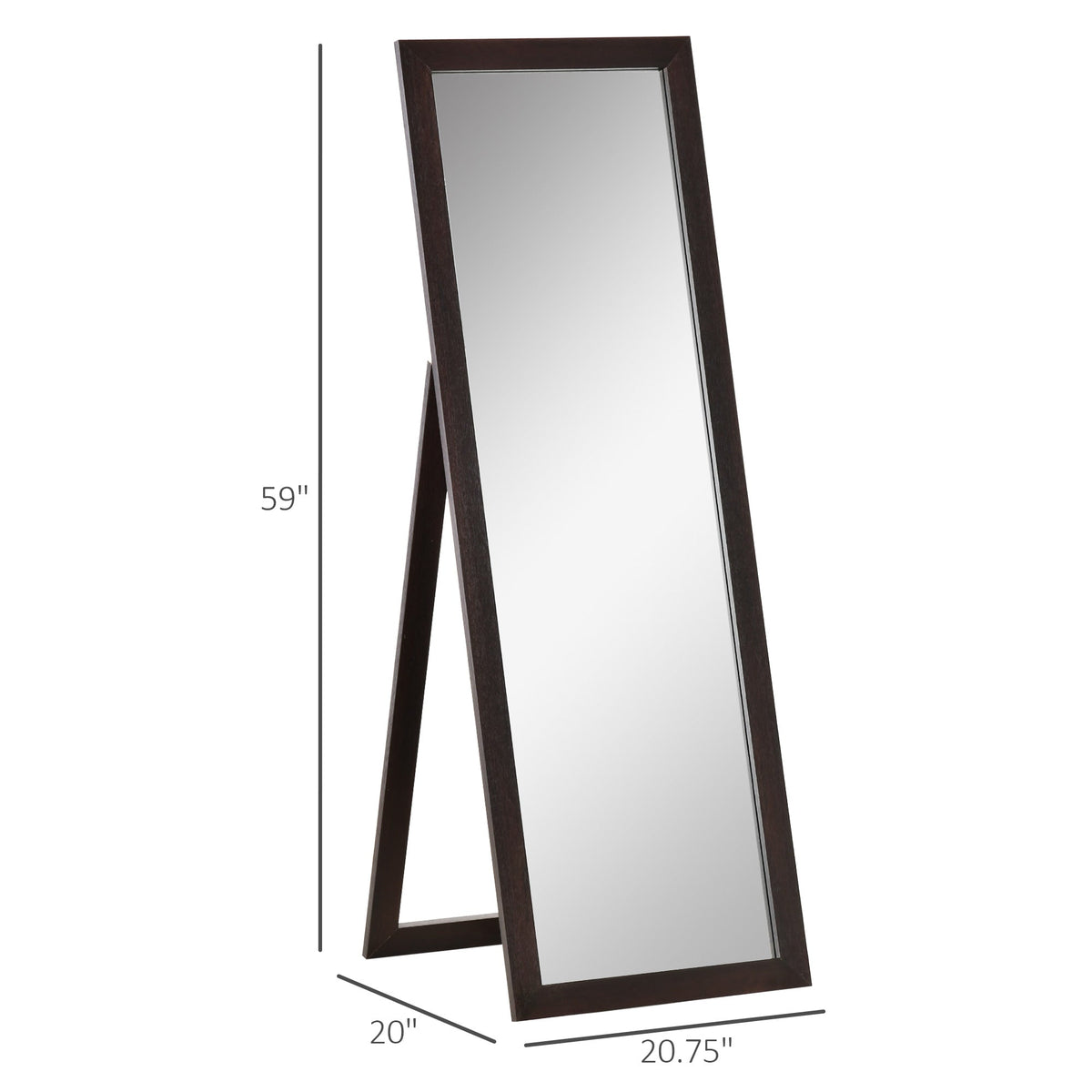 58" x 20" Full Length Mirror with Frame, Floor Standing Mirror, Rectangular Full Body Mirror for Bedroom, Living Room, Brown