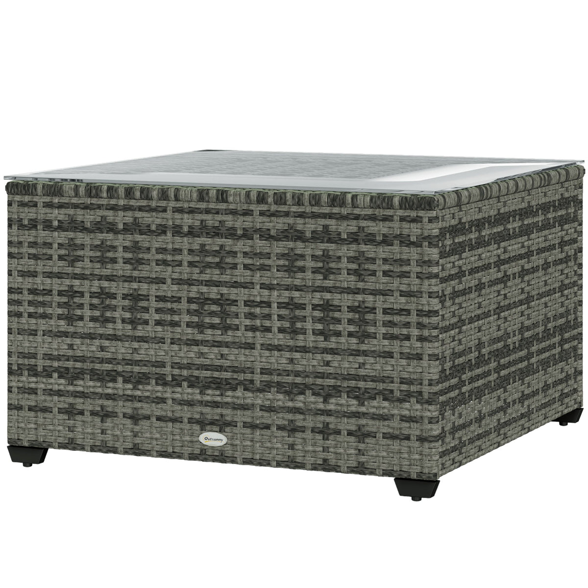 24.4" Patio Wicker Coffee Table, PE Rattan Outdoor Side Table with Tempered Glass Top, Black
