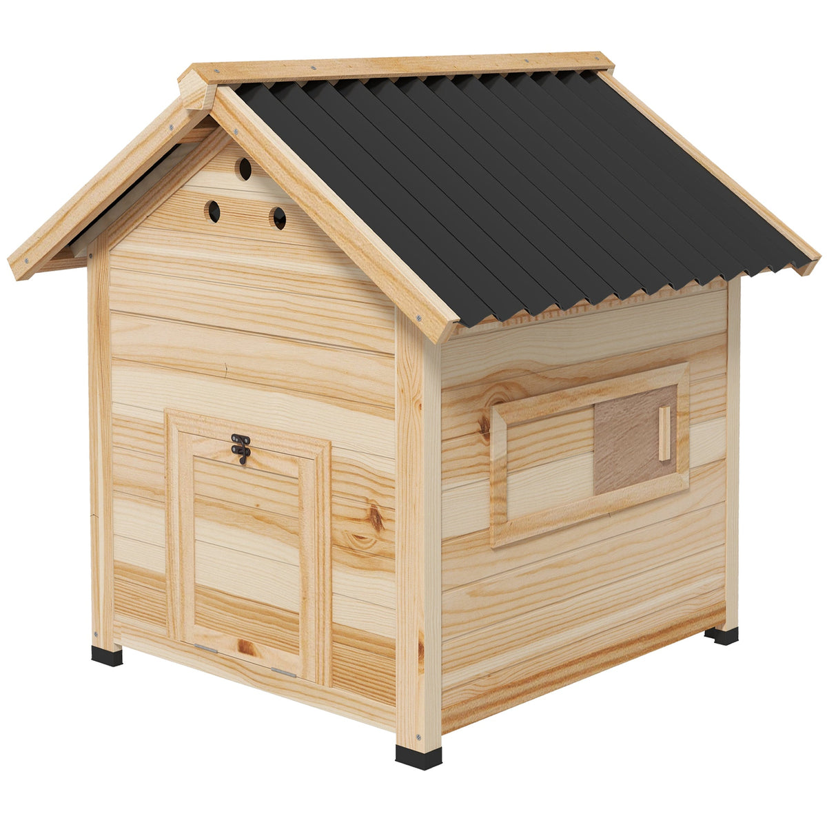 Duck Coop, Wooden Duck House with Openable Roof & Double Doors, Natural Wood