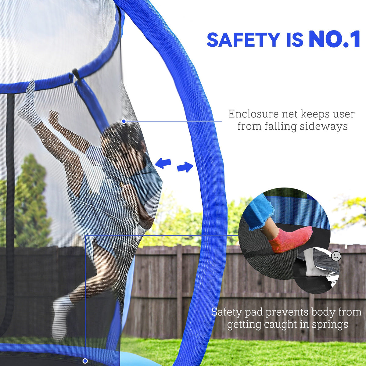 8ft Trampoline Outdoor, ASTM Certified, with Circular Base, Enclosure Net, Ladder and Curved Poles