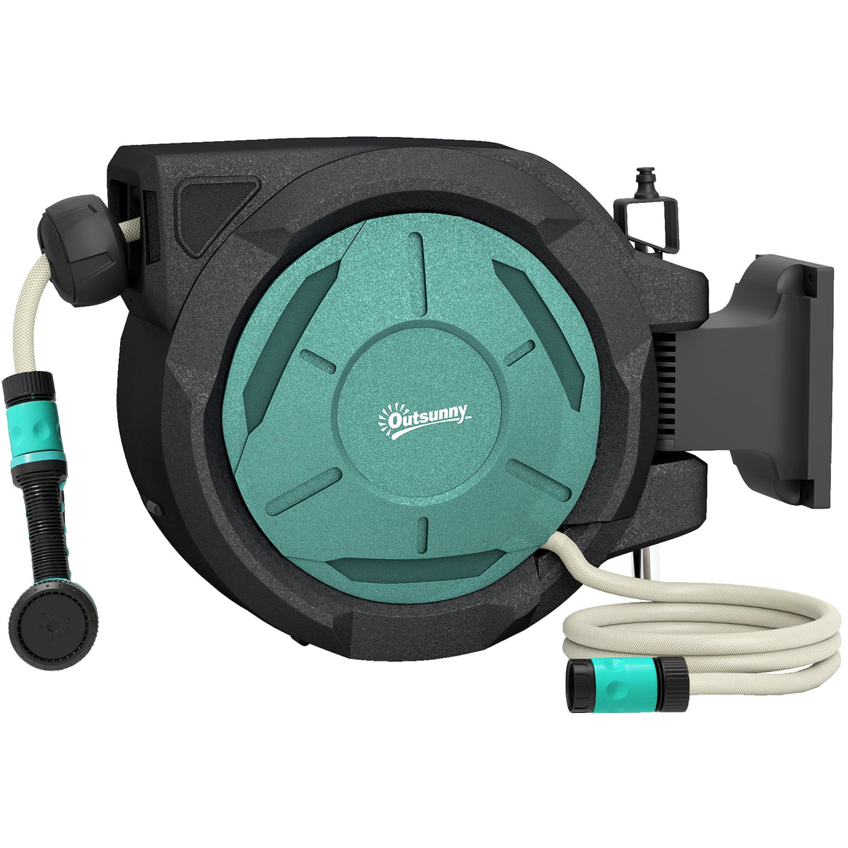 1/2 in x 65ft Wall Mounted Garden Hose Reel, Retractable Water Hose Reel with Auto Rewind, Any Length Lock, Blue