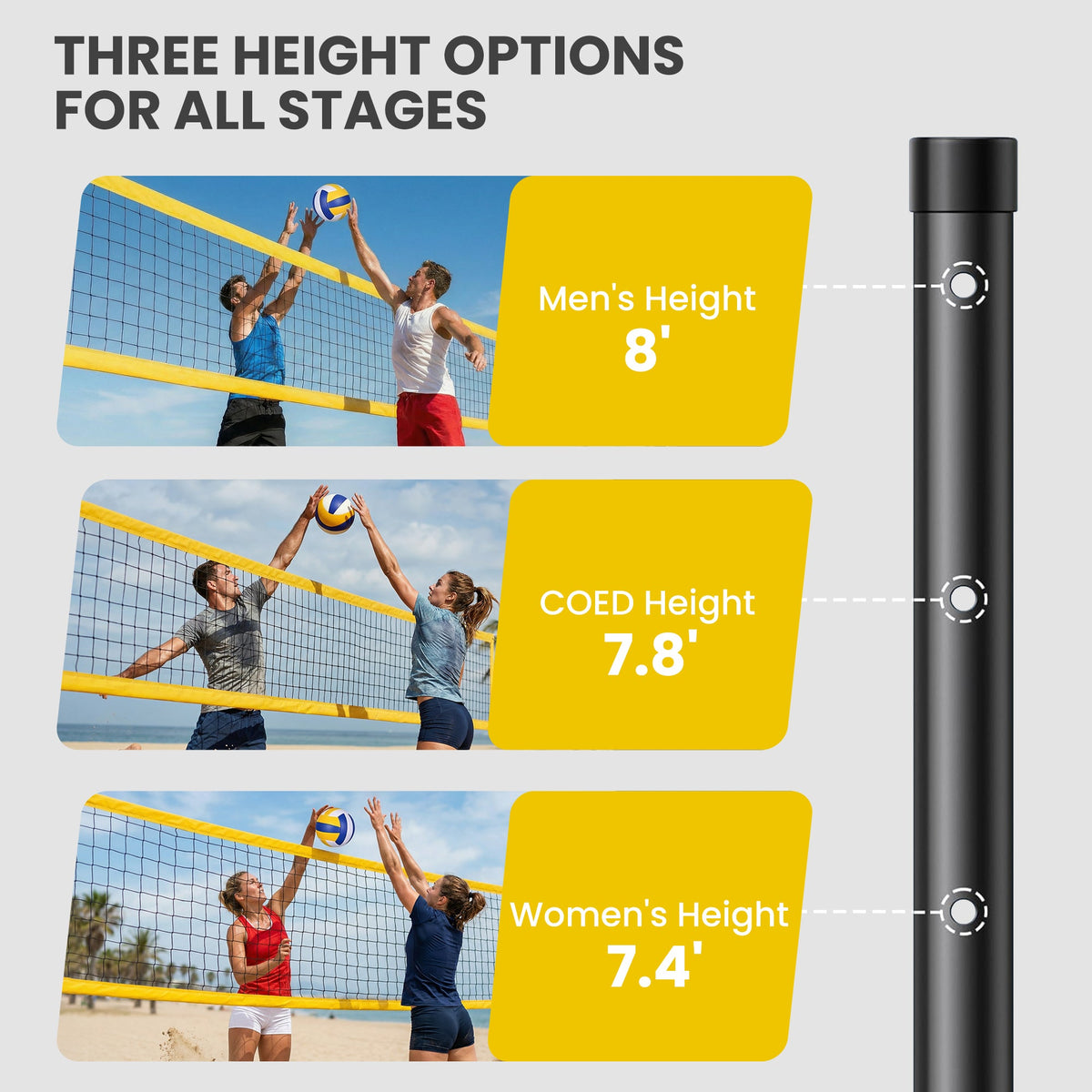 31ft Portable Volleyball Net Set with Adjustable Height Steel Poles, Volleyball, Boundary Line and Carrying Bag