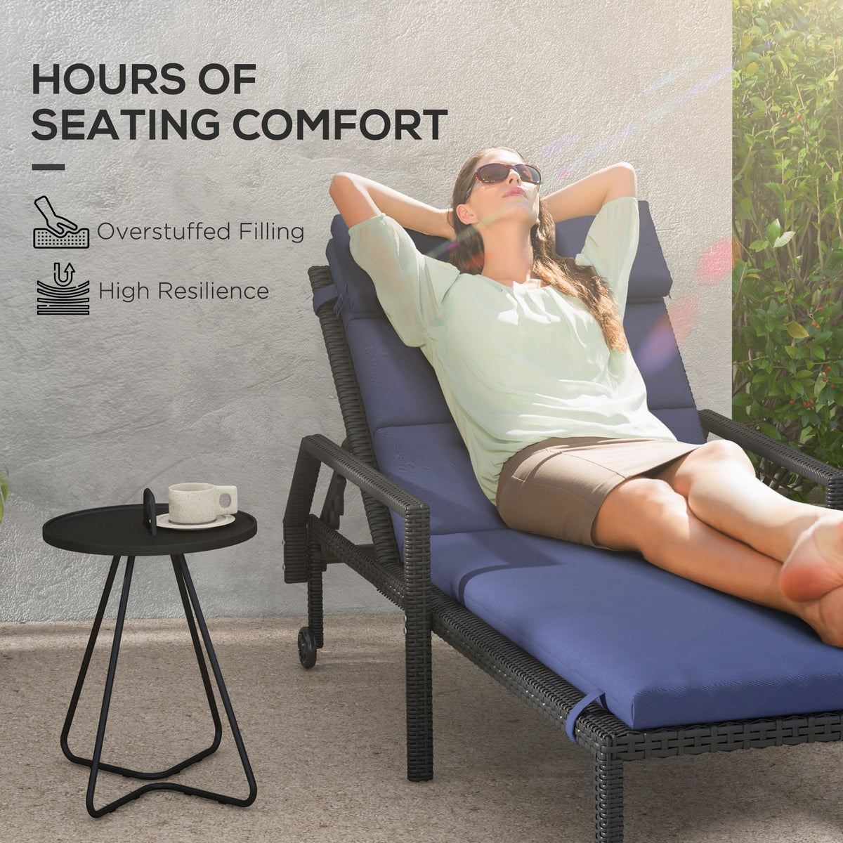 Patio Chaise Lounge Chair Cushion Replacement Sun Lounger Pads with Headrest and Ties, Beige