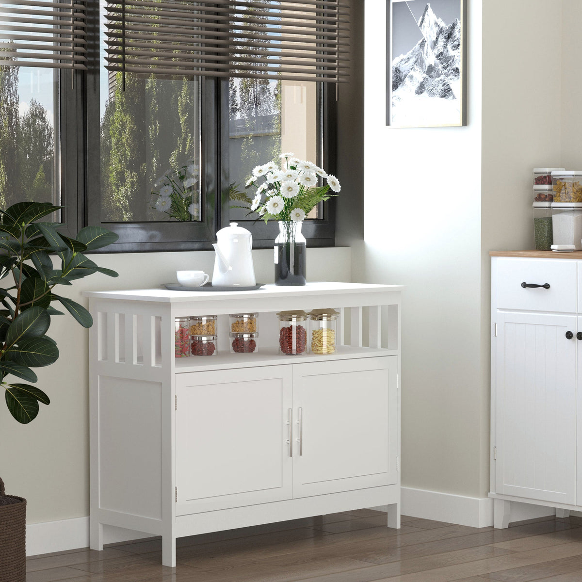 Kitchen Sideboard, Buffet Cabinet, Wooden Storage Console Table with 2-Level Cabinet and Open Shelf, Black