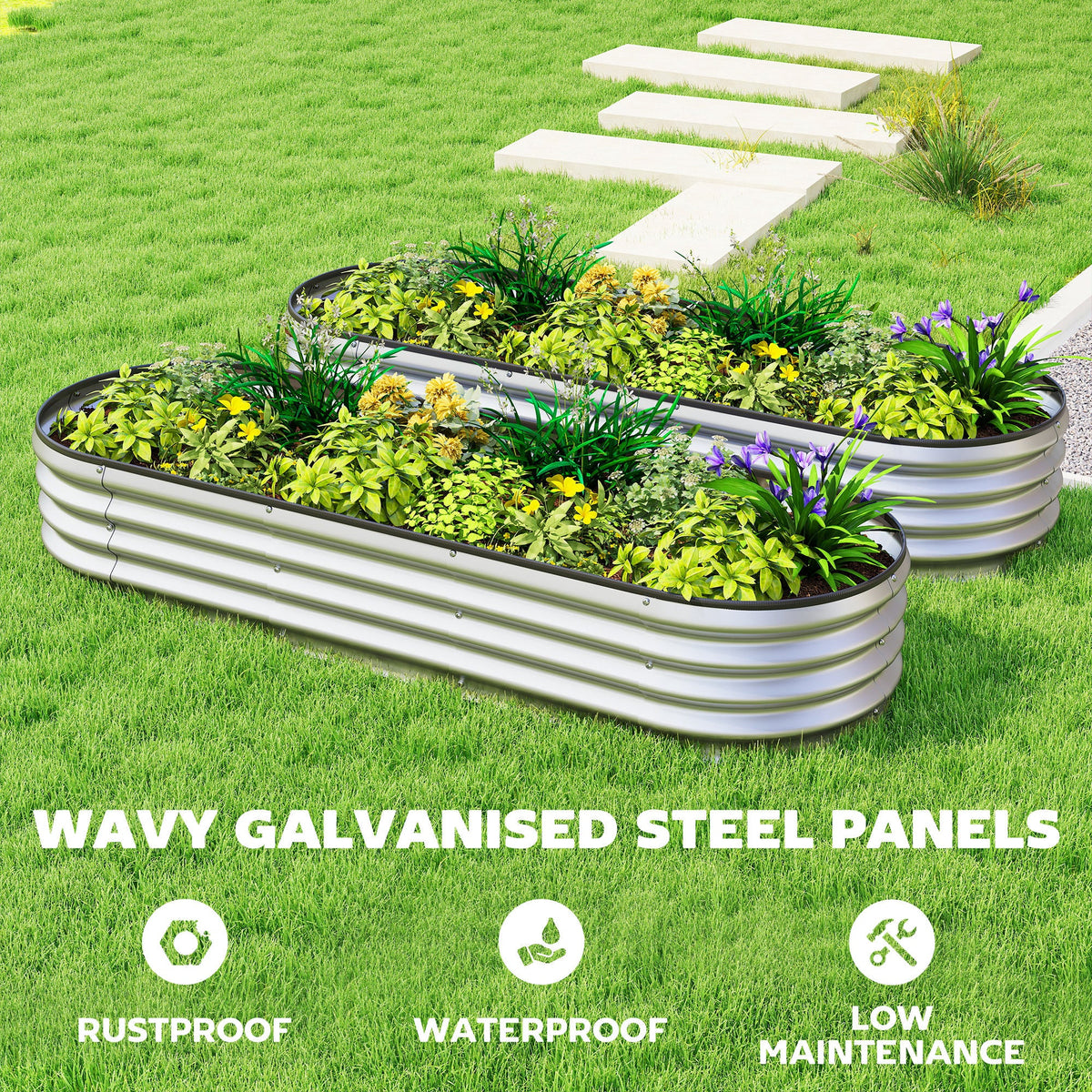 2Pcs Galvanized Raised Garden Bed, 4 x 3 x 1 ft Modular Metal Garden Beds with Rubber Strip Edging, Silver