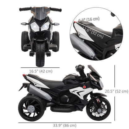 Kids Electric Motorcycle Ride-On Toy with 3 Wheels, Music, Horn, Lights, Black