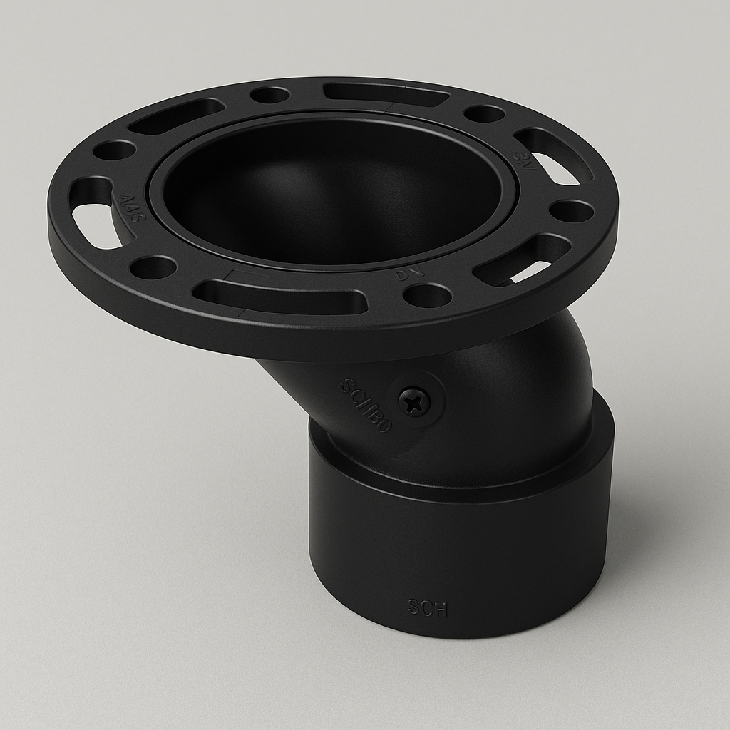 LESSO ABS 4×3 Offset Closet Flange — Adjustable Hub DWV | 1-1/2″ Offset, 360° Rotating Ring | ASTM D2661, CSA B181.1, cUPC