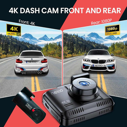Nexio 4K Front and Rear Dash cam Sony Starvis lense WiFi GPS Builtin 64GB Inc ADAS built-in