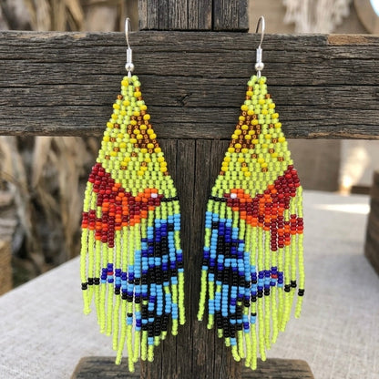 Green Sky Dancer Beaded Earrings