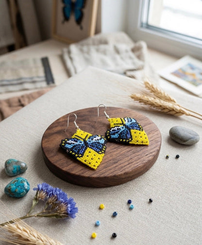 Butterfly Beaded Earrings (Yellow)