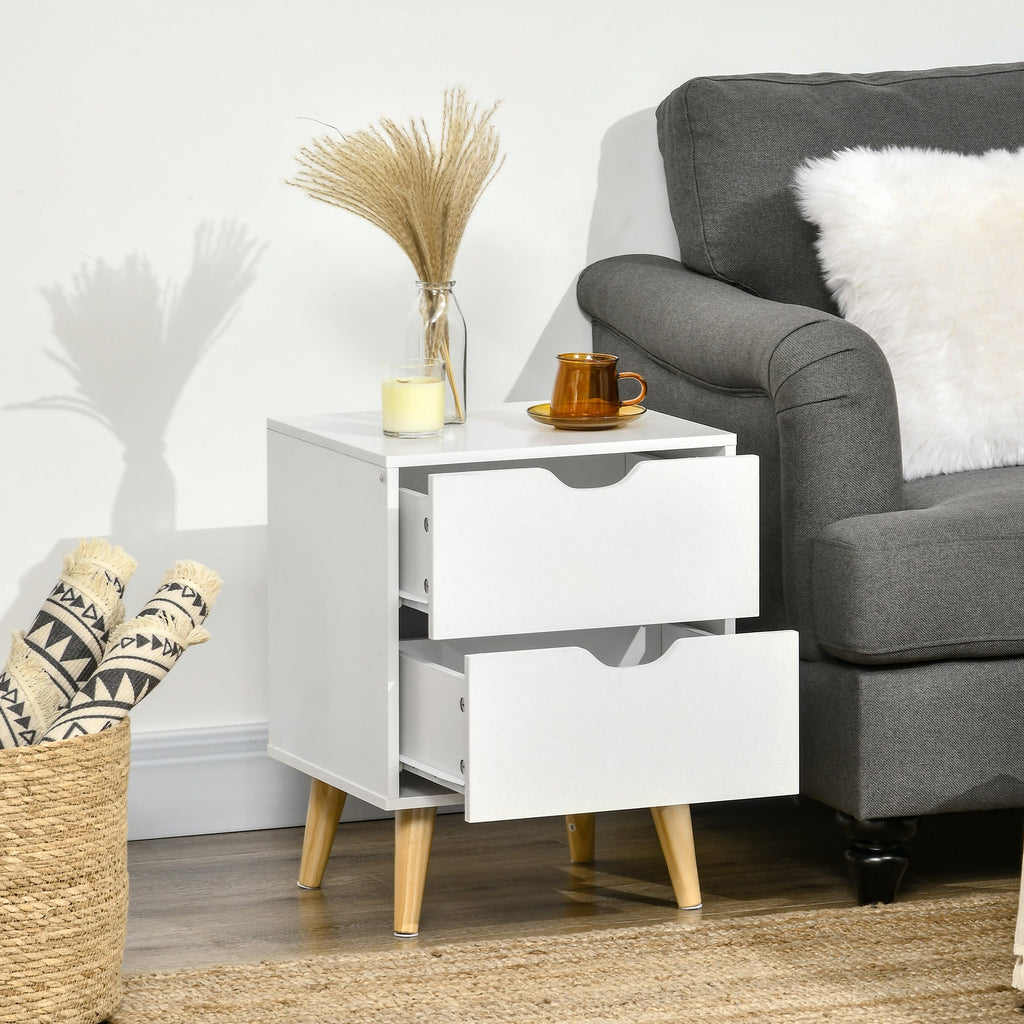 Jesse Nightstand with 2 Drawers and Pine Wood Legs-White