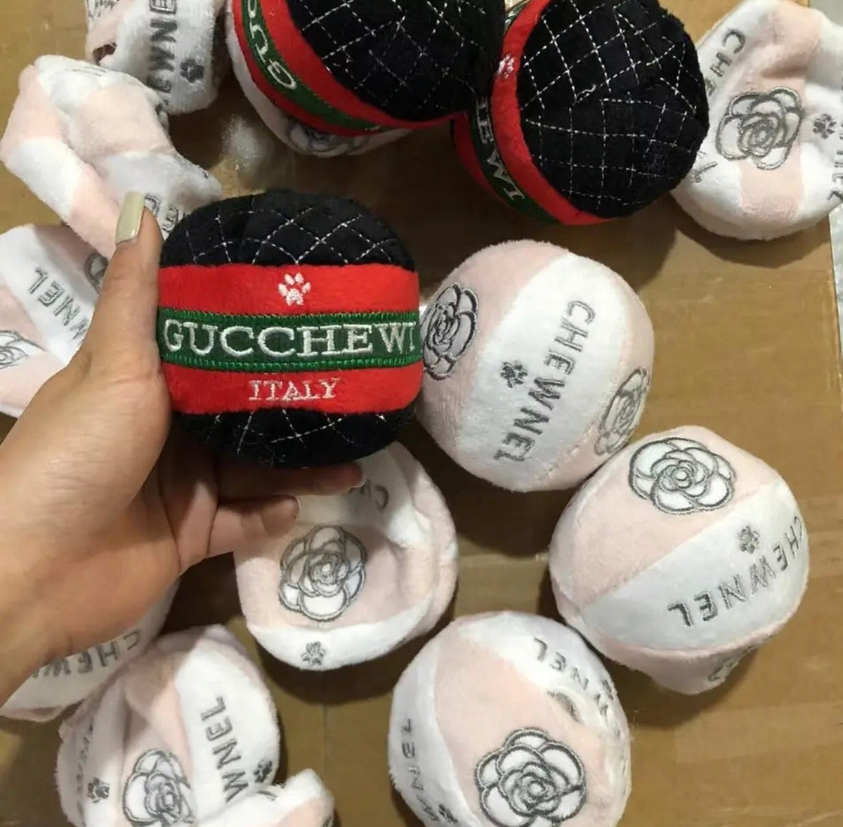 Plush Designer-Inspired Plush Ball Dog Toy – Luxury Soft Ball Toy for Dogs