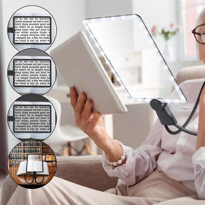 Large Hands Free Magnifying Glass for ReadingFull Book Page Magnifier with Flexible-Tube Stand and 50 Ultra-Bright Led Lights for Seniors Repair Sewing Newspaper Computer Phone Laptop