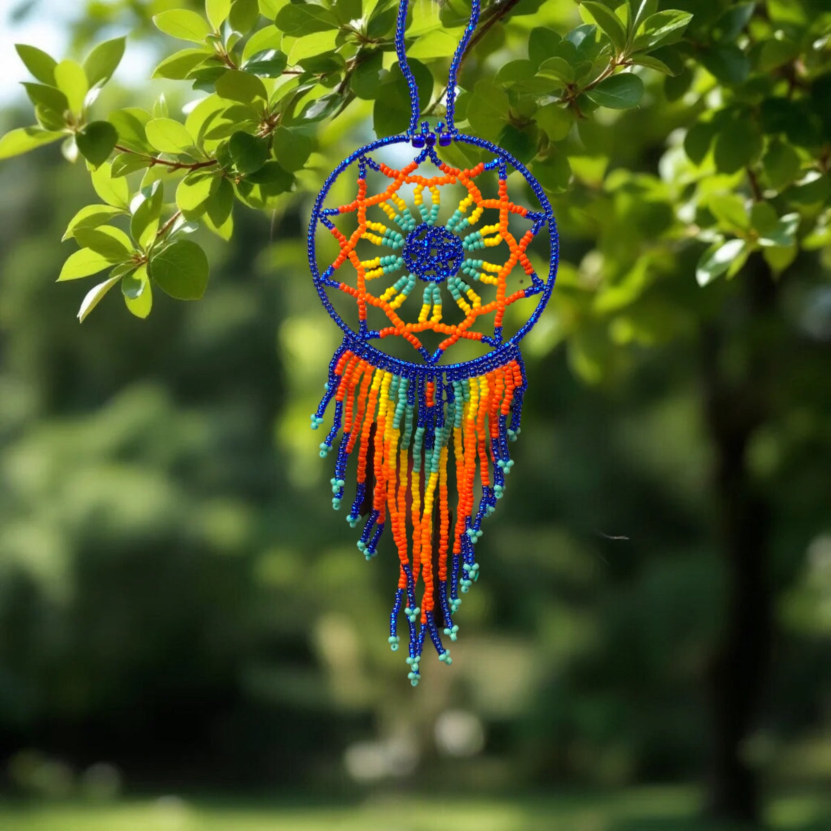 Blue and Orange Celestial Beaded Handmade Dreamcatcher