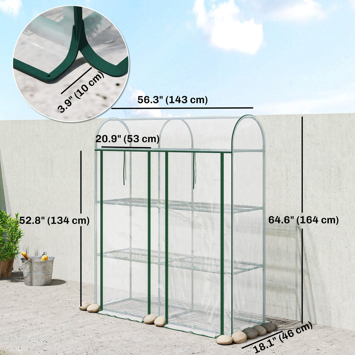 3 Tier Mini Greenhouse, Portable Greenhouse with 2 Roll-up Doors, 56.3" x 18.1" x 64.6", Clear
