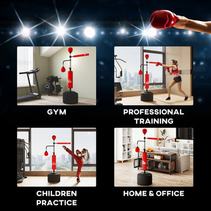 4-in-1 Free Standing Punching Bag, Height Adjustable Boxing Bag with 2 Speed Balls, 360° Reflex Bar, Black
