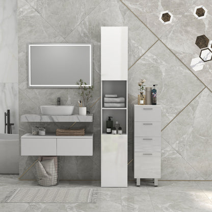 Tall Bathroom Cabinet, High Gloss Storage Cabinet with Doors and Adjustable Shelves, 11.8" x 11.8" x 71.5", Black