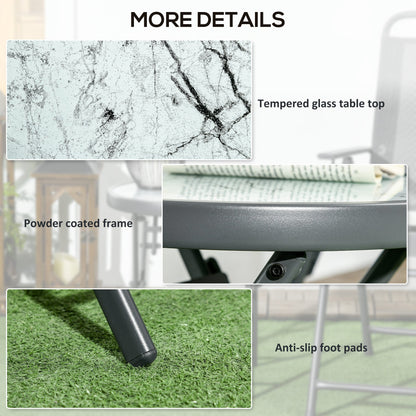 18" Outdoor Round Folding Table, Garden Side Table with Tempered Glass Top for Camping, Party, Weddings, Black