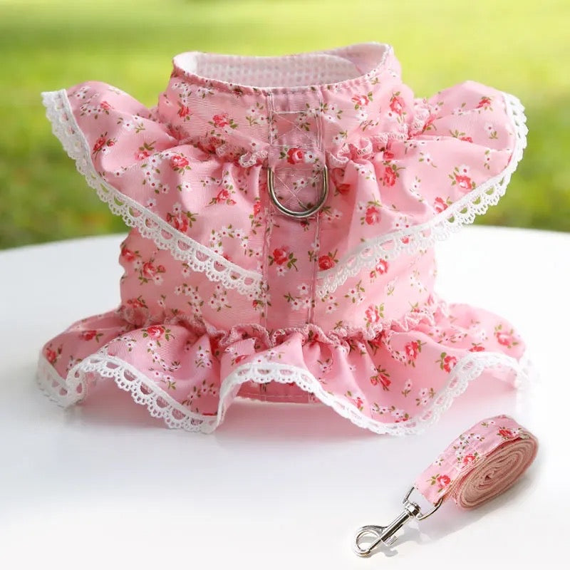 Floral Dog Harness and Leash Set | Dog Walking Set