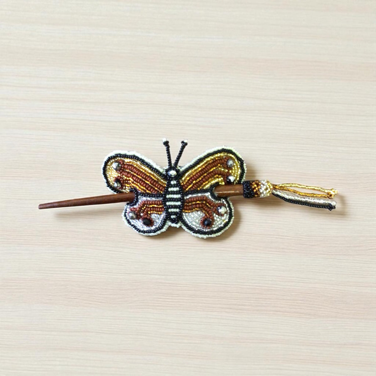 White black Handmade Beaded Butterfly Barrete