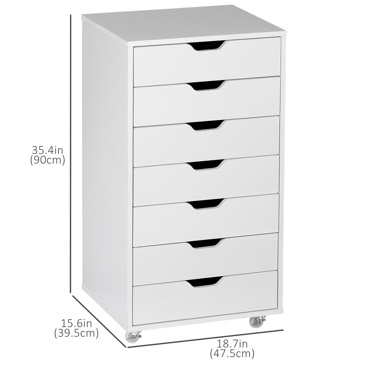 7-drawer Vertical File Cabinet for Home Office, Storage Cabinet with Wheels, 18.7"x15.6"x35.4", Black