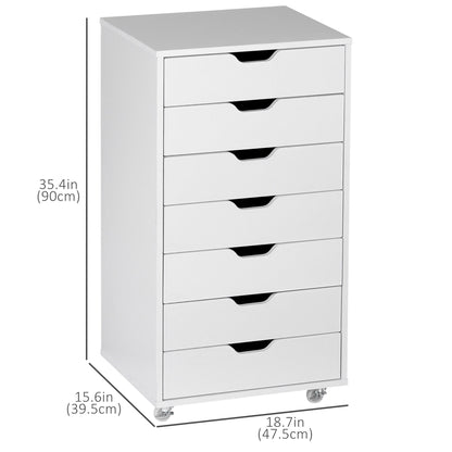 7-drawer Vertical File Cabinet for Home Office, Storage Cabinet with Wheels, 18.7"x15.6"x35.4", Black