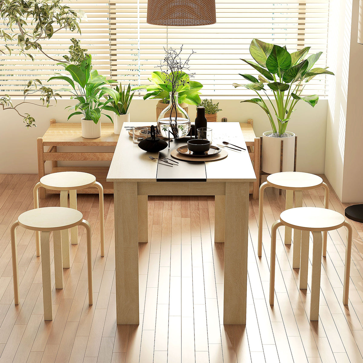 Round Stackable Chairs Set of 4, 18-Inch Backless Stacking Stools for Kitchen, Dining Room, Office, Outdoors