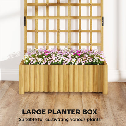 Wooden Raised Garden Bed with Lattice Trellis, Outdoor Elevated Planter Box with Drainage Holes for Climbing Plants