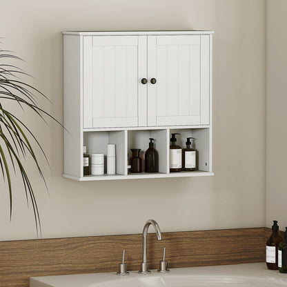 Farmhouse Bathroom Wall Cabinet, Wall Mounted Medicine Cabinet with Adjustable Shelf, Open Compartments, White
