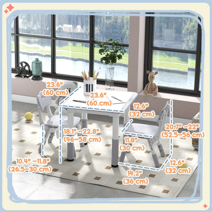 3 Pieces Toddler Table and Chair Set, Height Adjustable Kids Table and Chair Set w/ Storage, for Playroom Grey