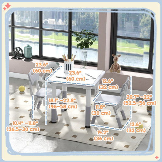 3 Pieces Toddler Table and Chair Set, Height Adjustable Kids Table and Chair Set w/ Storage, for Playroom Grey