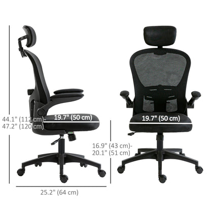 Office Chair, Mesh Computer Desk Chair with Adjustable Headrest, 4D Lumbar Support, Flip-up Arm, Grey