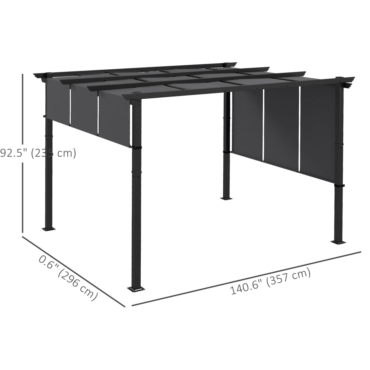 10' x 10' Metal Pergola, Outdoor Pergola with Retractable Canopy, for Garden, Patio, Backyard, Deck, Charcoal Grey