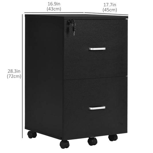 2 Drawer File Cabinet with Lock, Small Rolling Filing Cabinet for A4, Letter-Size Documents, Printer Stand for Home Office, 17" x 17.75" x 28.25", Black