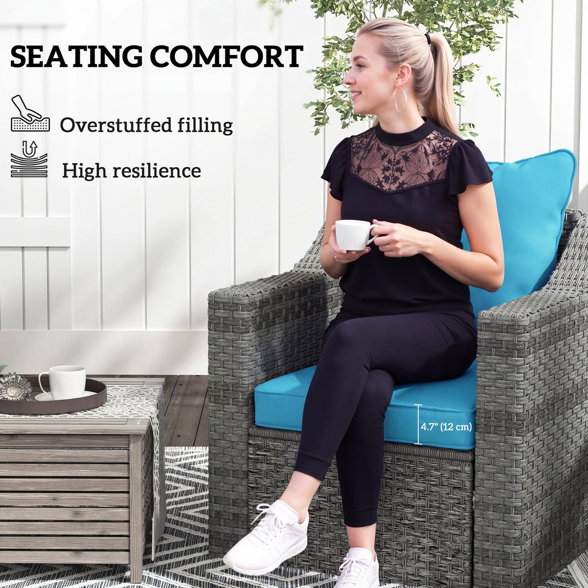 Seat Cushion Back Pillows Replacement Set of 2, Patio Chair Cushions Set for Indoor Outdoor, Blue