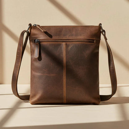Greenwood Leather Cross Body Bag. Premium Full-Grain Leather Handbag with Multiple Pockets