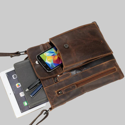 Greenwood Leather Cross Body Bag. Premium Full-Grain Leather Handbag with Multiple Pockets