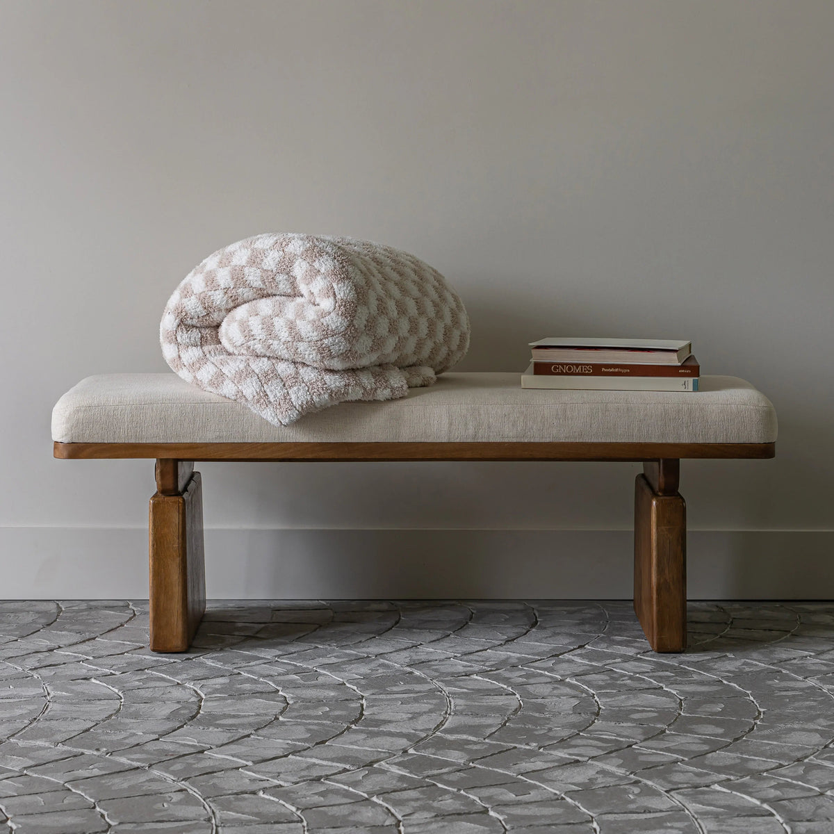 Blushing Beige & White Check Print Extended Throw