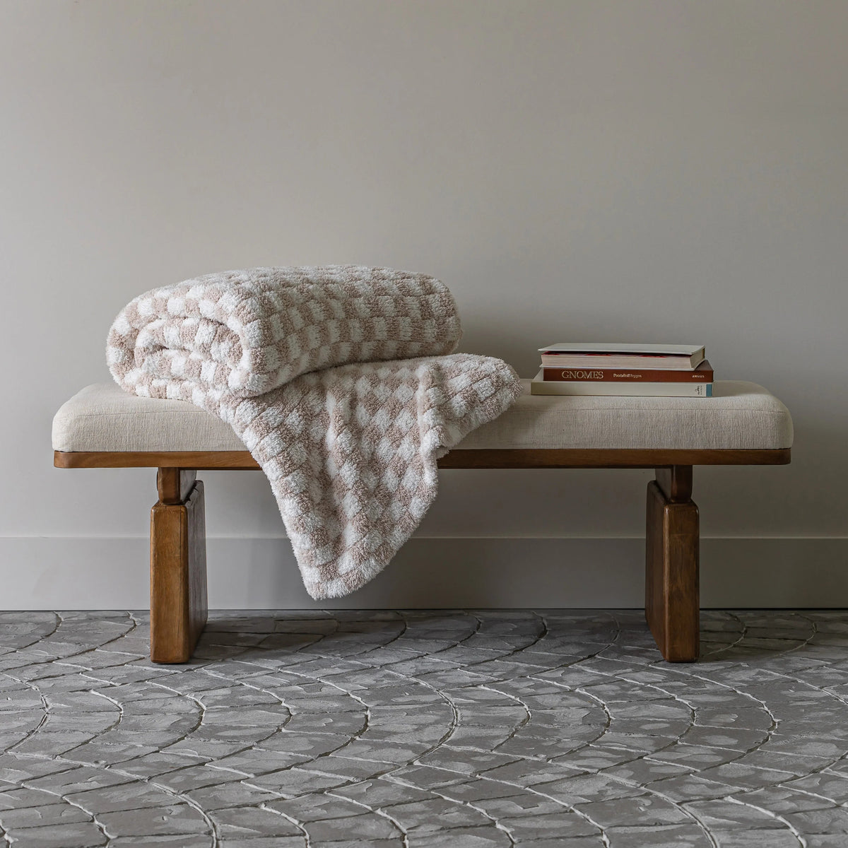 Blushing Beige & White Check Print Extended Throw