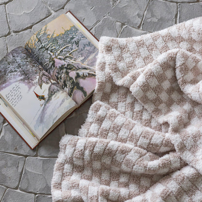 Blushing Beige & White Check Print Extended Throw