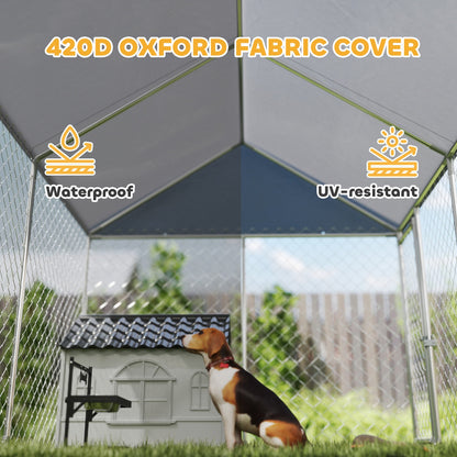 Outdoor Dog Kennel with Waterproof & Anti-UV Cover, Quick-Connect Frame, Secure Lock for Small Medium Dogs